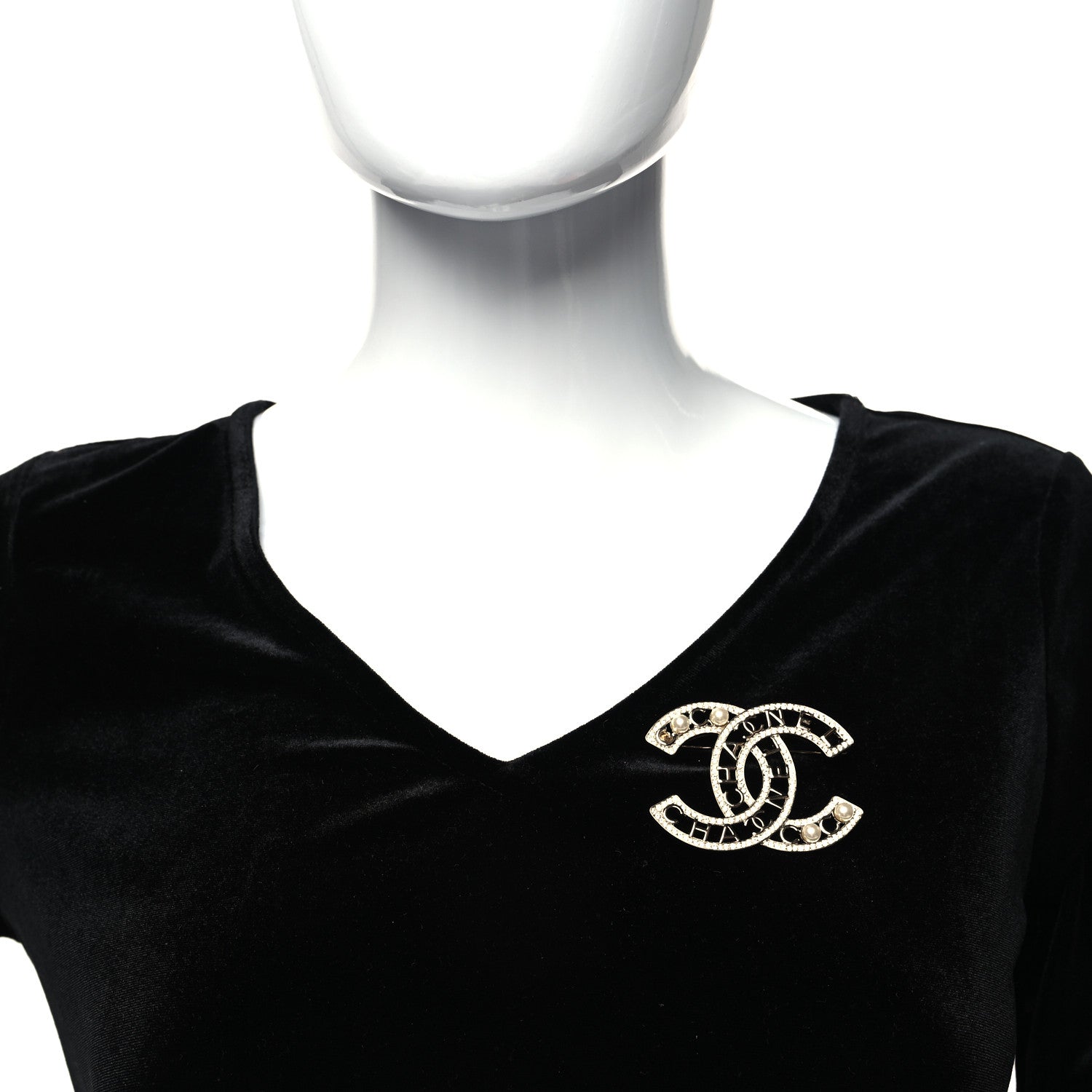 Chanel Crystal Pearl Coco CC Logo Brooch Gold 2 of 4