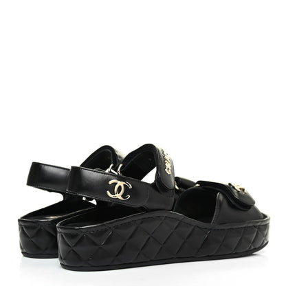 Chanel Shiny Calfskin Logo Platform Sandals 37 Black 3 of 4