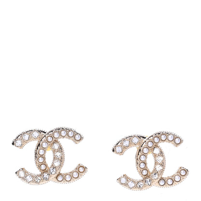 Chanel Crystal Pearl CC Earrings Gold 1 of 4