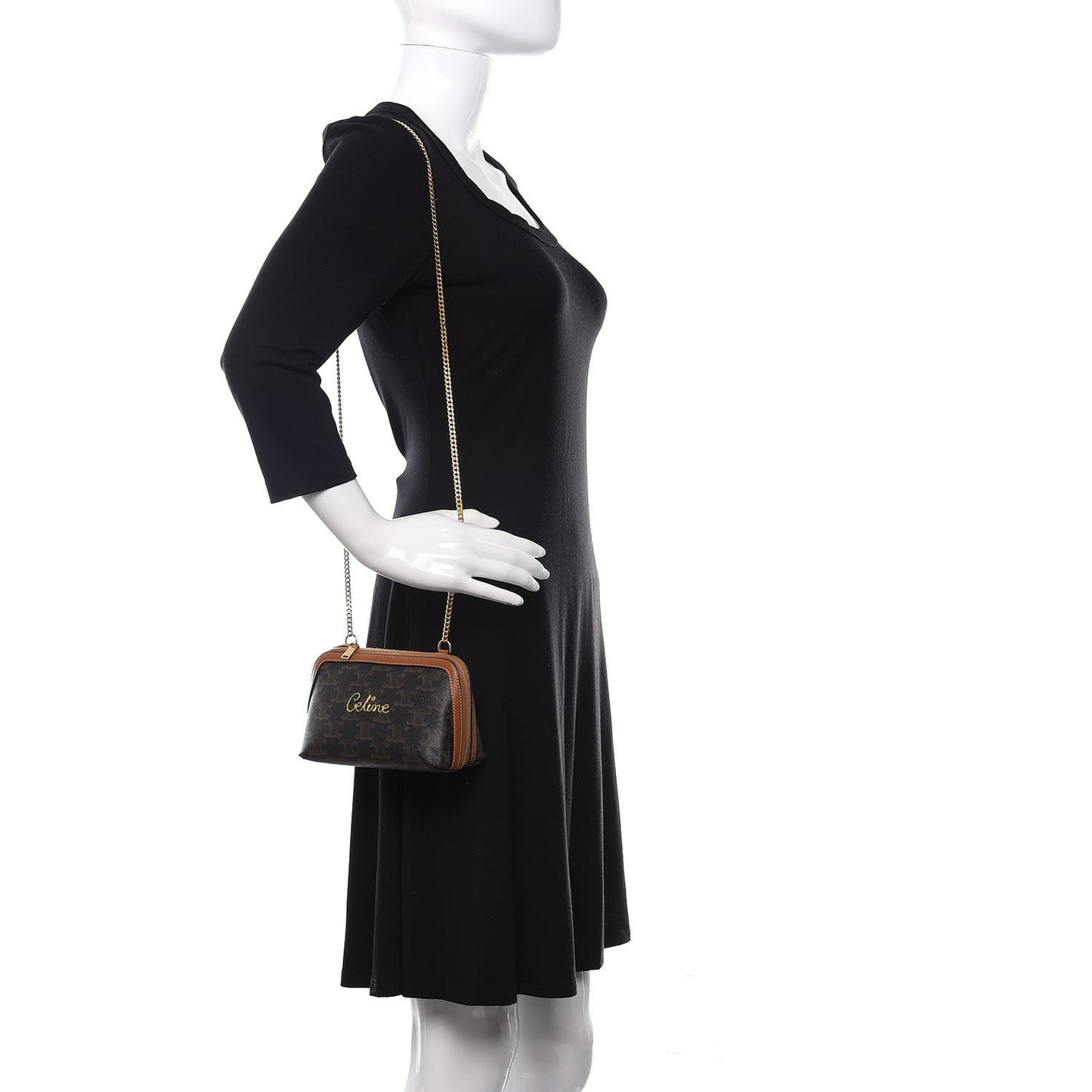 Lambskin Triomphe Canvas Embroidered Logo Clutch With Chain Tan