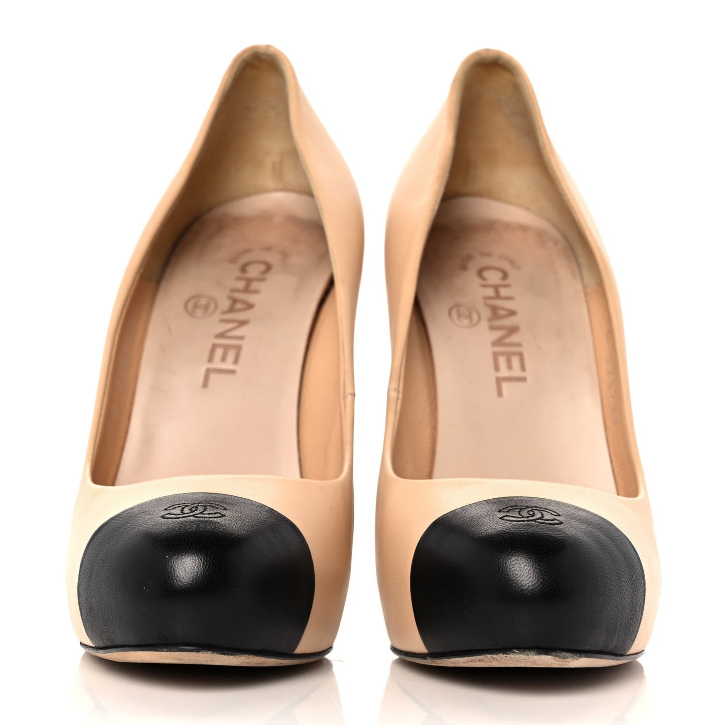 Lambskin CC Cap Toe Pumps 37.5 Beige Black