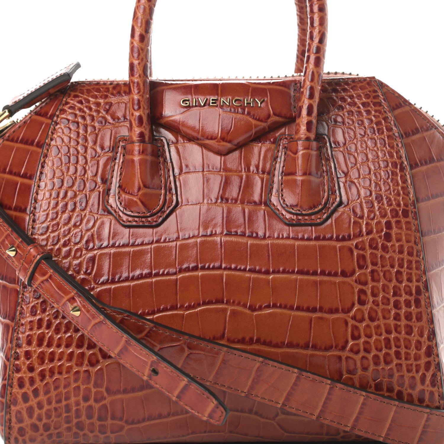 Givenchy Calfskin Crocodile Embossed Mini Antigona Cognac 8 of 10