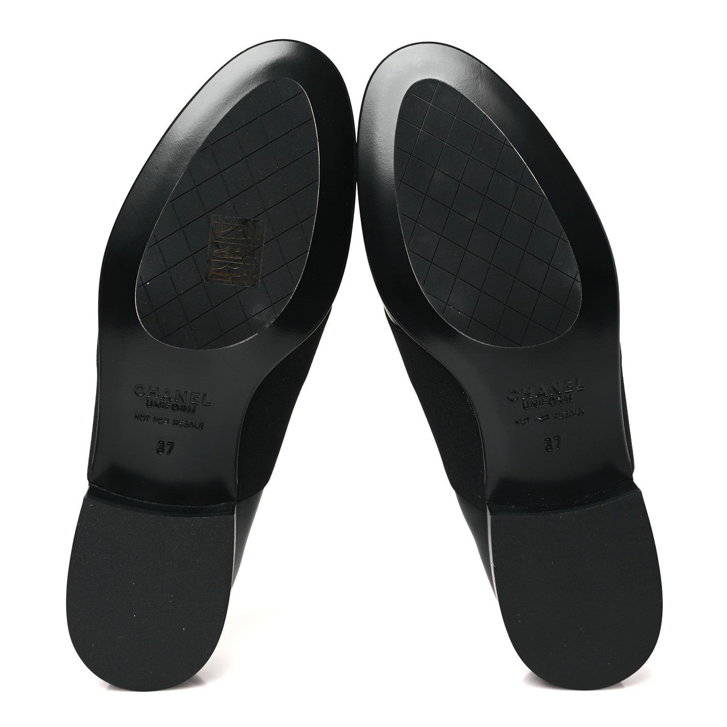 Calfskin Elastic Lace Up Cap Toe CC Loafers 37 Black