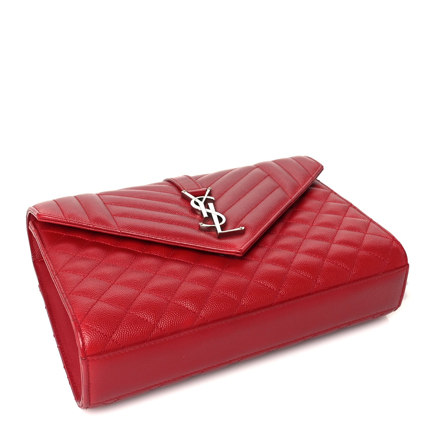 Saint Laurent Grain De Poudre Textured Mixed Matelasse Triquilt Medium Monogram Satchel New Red 3 of 8