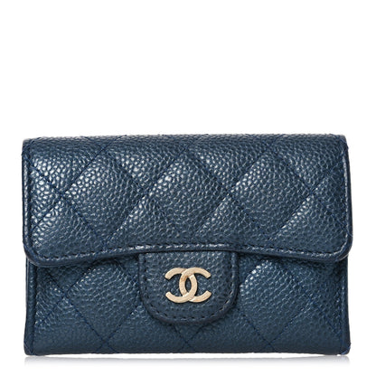 Chanel Metallic Caviar Quilted Flap Card Holder Dark Blue 1 of 13