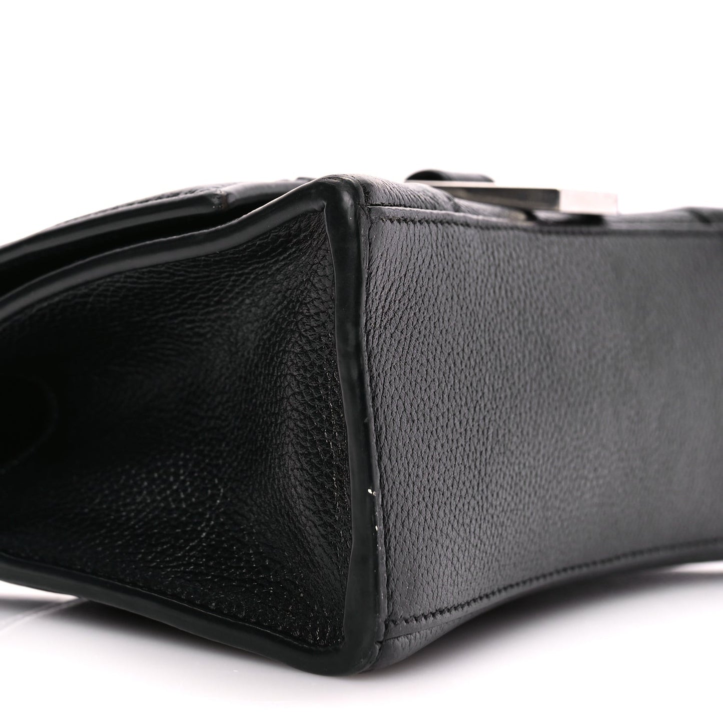 Grained Calfskin Hourglass Top Handle Bag XS Black