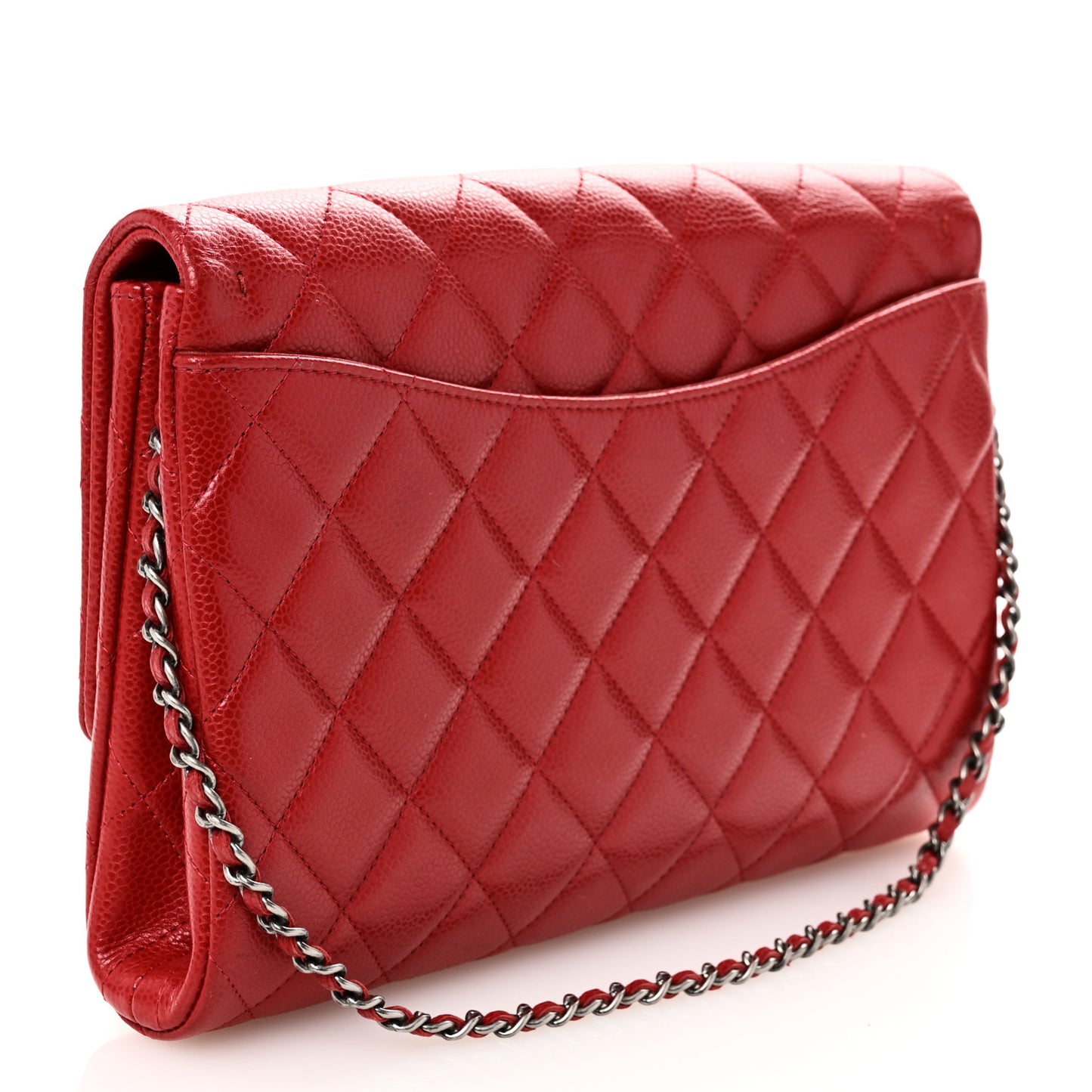 Caviar Quilted Clutch With Chain Flap Red