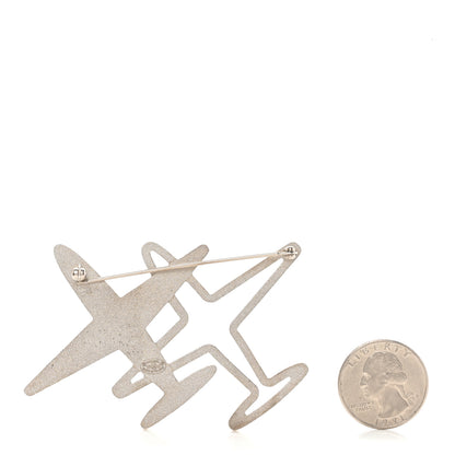Chanel Crystal Metal CC Airplane Brooch Silver 3 of 5