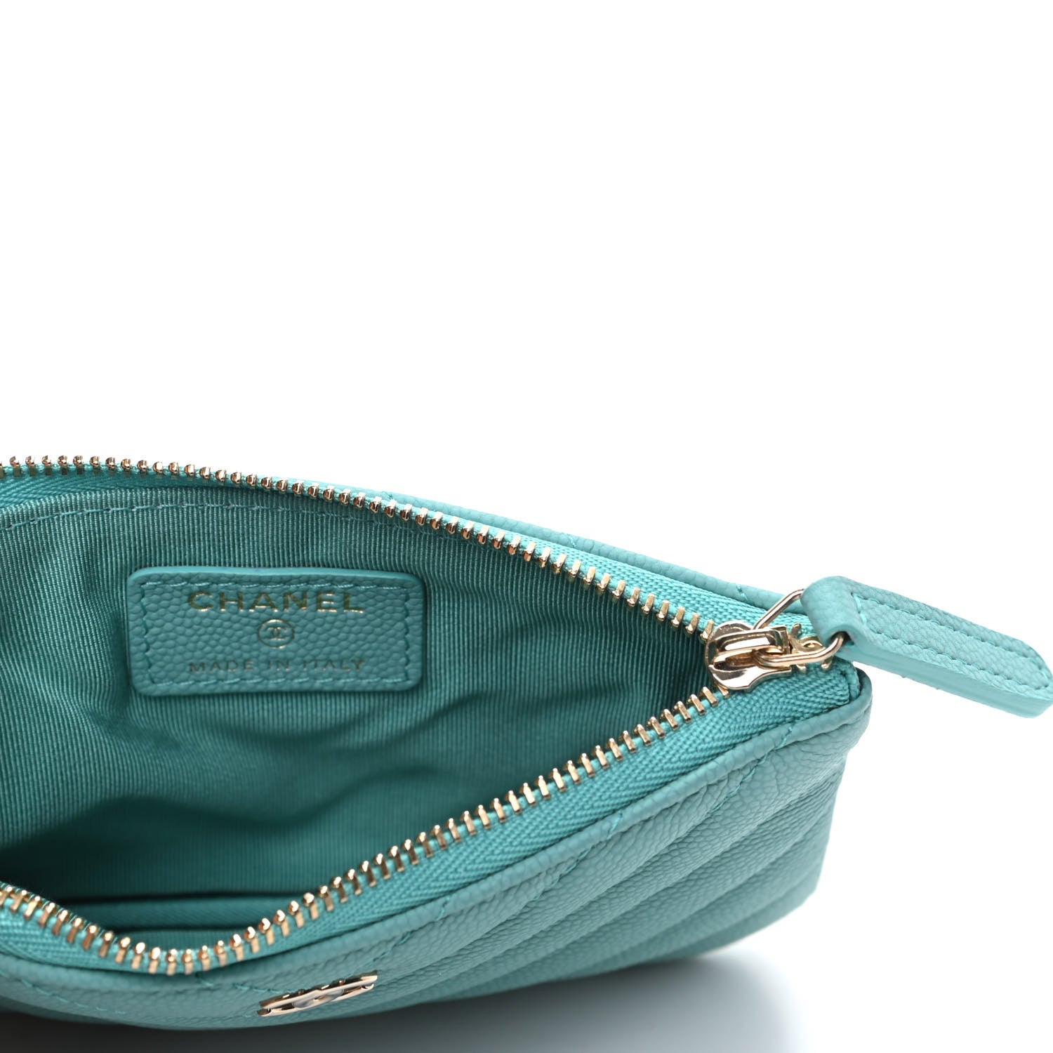 Chanel Caviar Flat Chevron Quilted Small Cosmetic Case Green 5 of 7