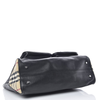 Burberry Calfskin Haymarket Check Toggle Shoulder Bag Black 4 of 14