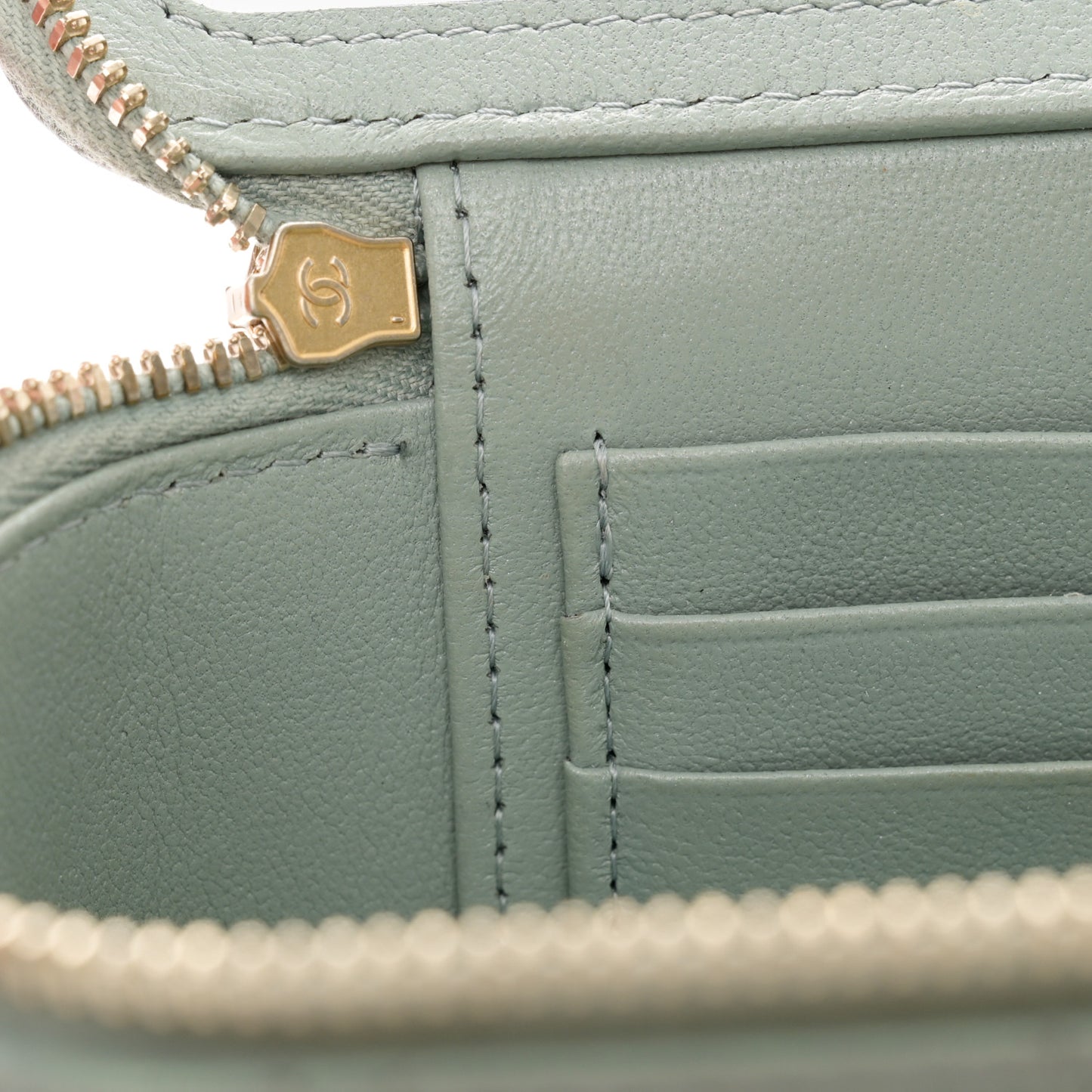 Metallic Lambskin Quilted Small CC Dynasty Vanity Case With Chain Grey