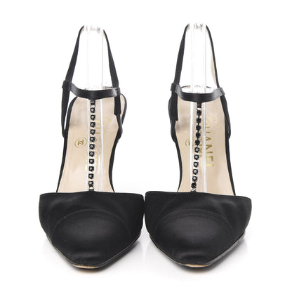 Chanel Satin Crystal Slingback Cap Toe Pumps 39 Black 2 of 11