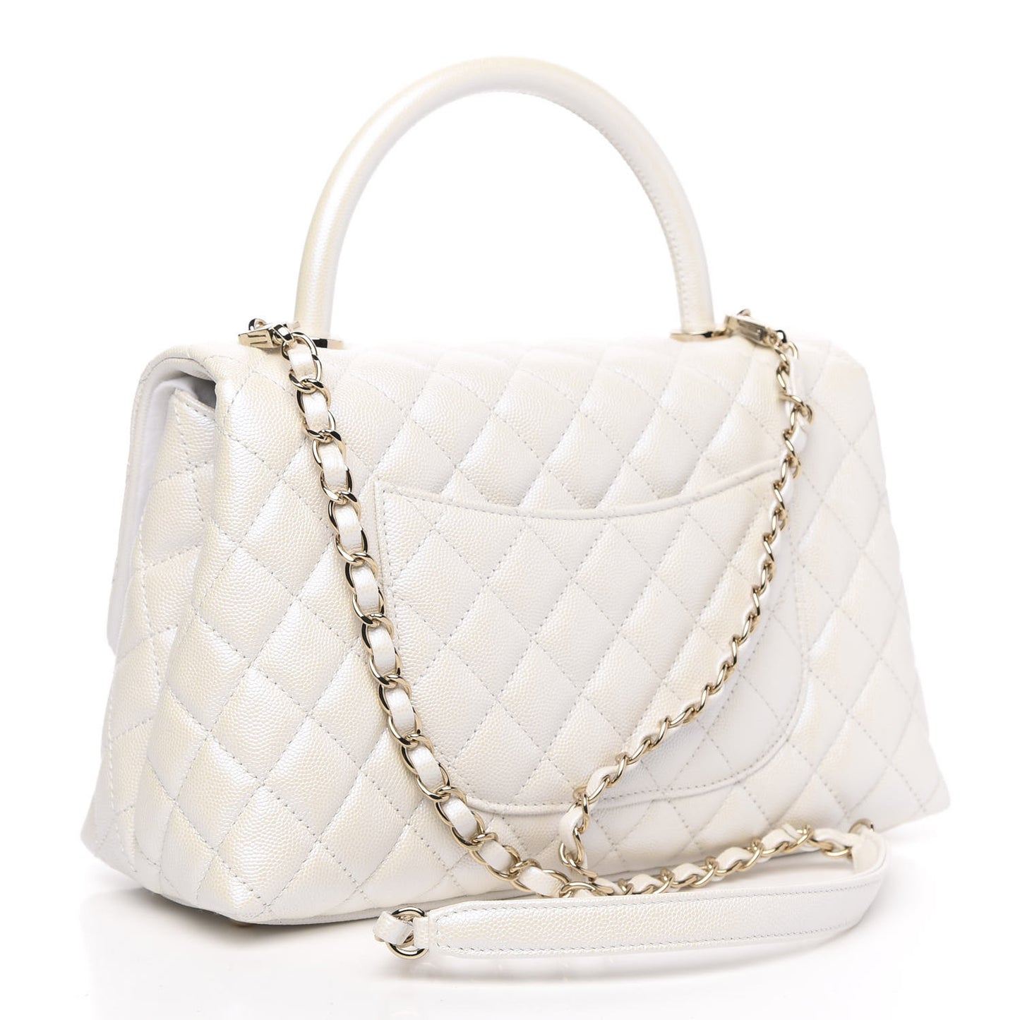Iridescent Caviar Quilted Small Coco Handle Flap White