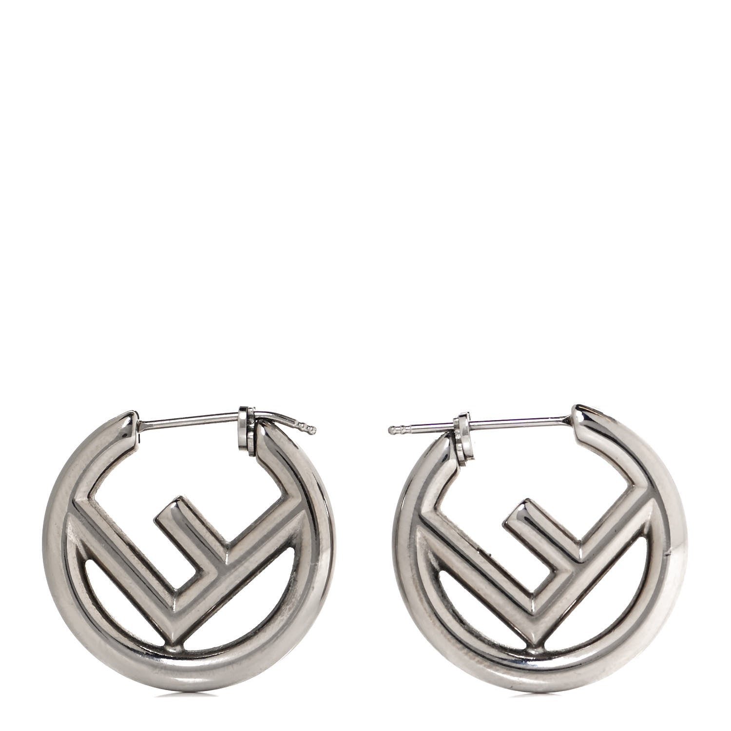 Fendi Metal FF Hoop Earrings Silver 1 of 5