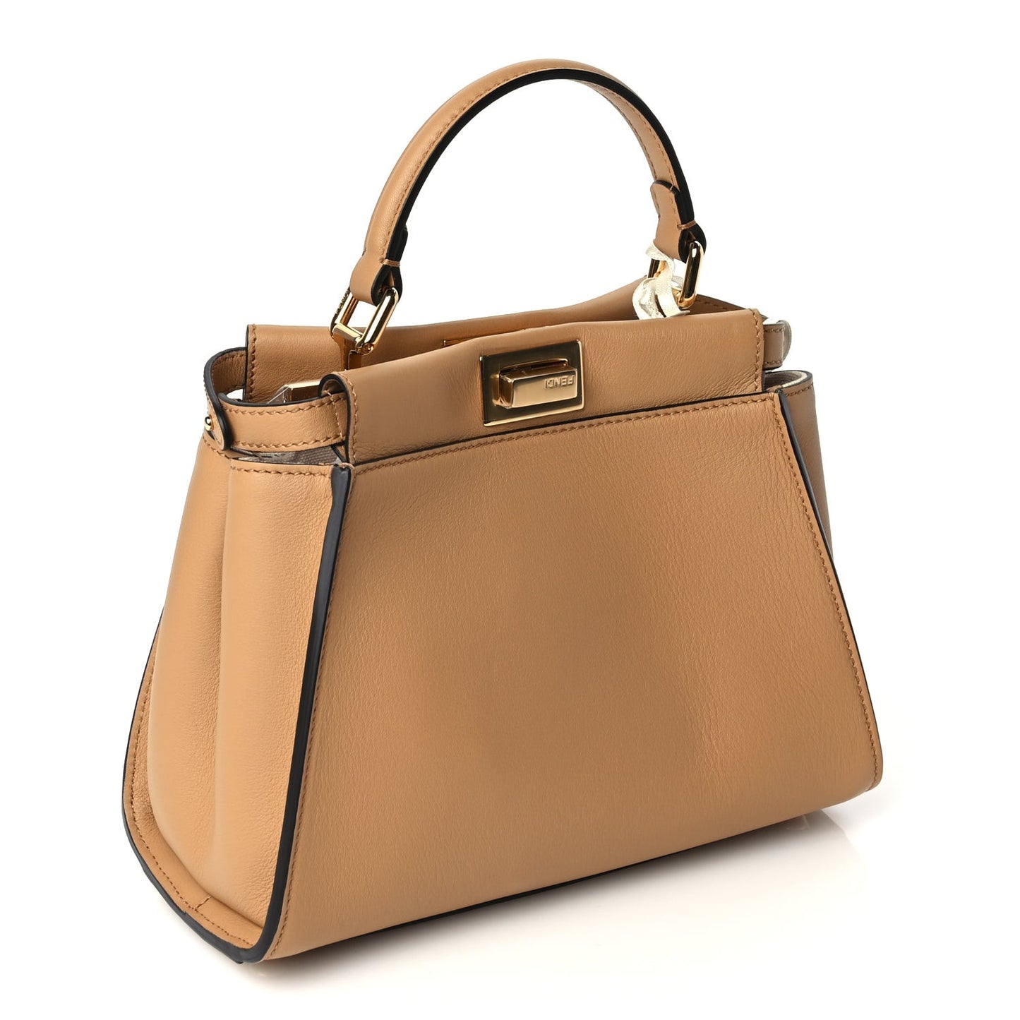 Vitello Seta Canvas FF Embroidered Mini Peekaboo Iconic Satchel Miele Scuro Poudre