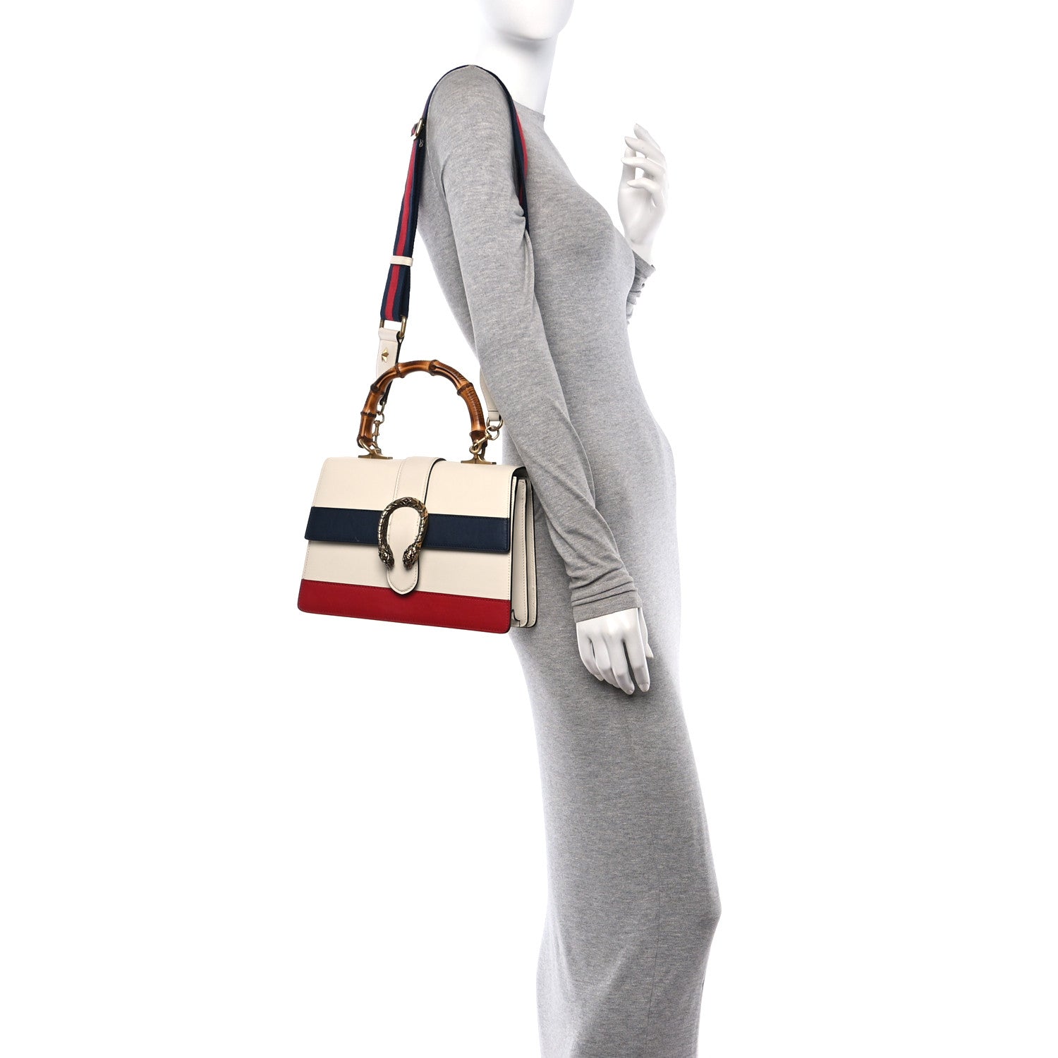 Gucci Calfskin Bamboo Web Medium Dionysus Top Handle Bag White Blue Hibiscus Red 2 of 11