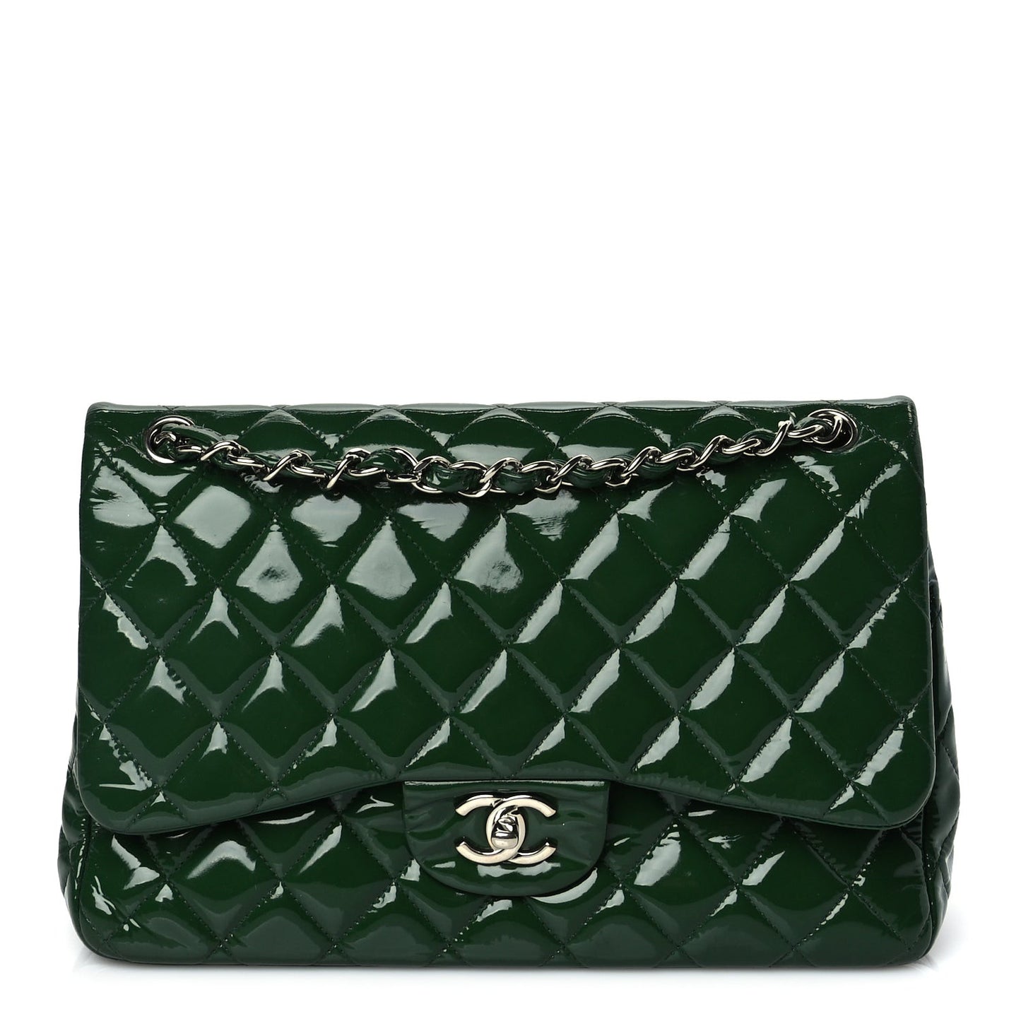 Patent Quilted Jumbo Double Flap Green