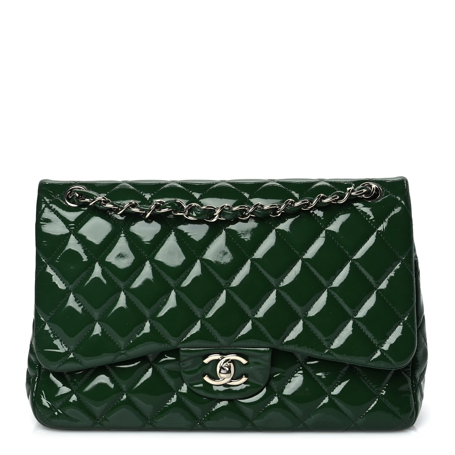 Chanel Patent Quilted Jumbo Double Flap Green 1 of 9