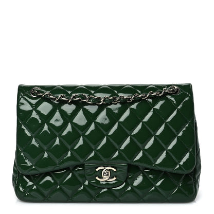 Chanel Patent Quilted Jumbo Double Flap Green 1 of 9