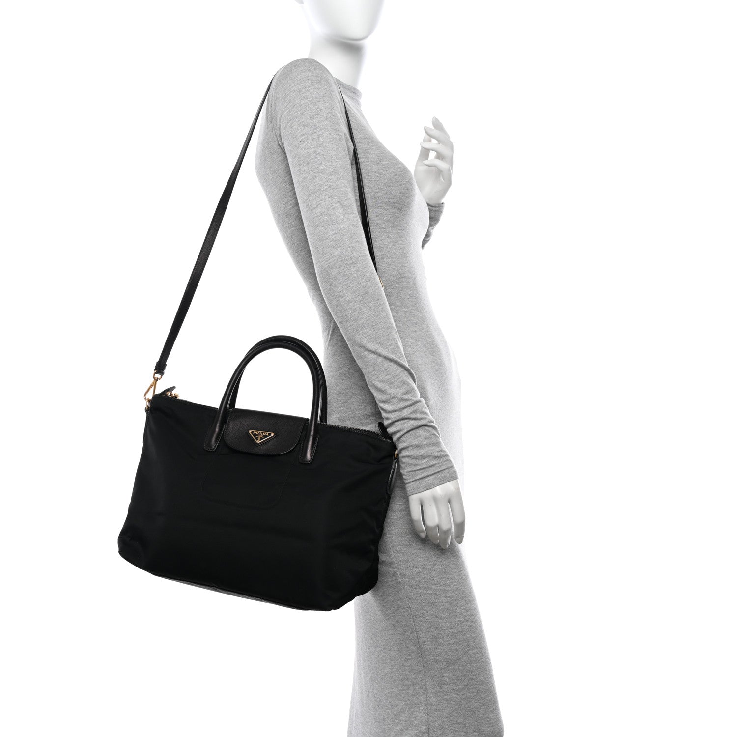 Prada Tessuto Nylon Saffiano Tote Black 2 of 13