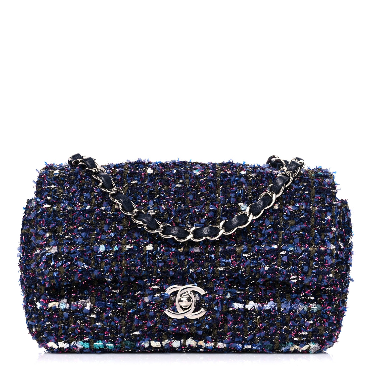 Chanel Tweed Quilted Mini Rectangular Flap Blue Purple Khaki Pink 1 of 11