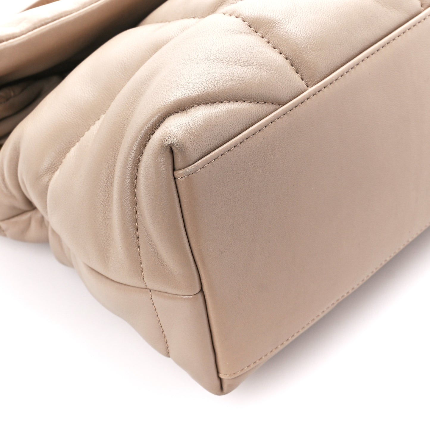 Lambskin Quilted Small Loulou Puffer Monogram Chain Satchel Dark Beige