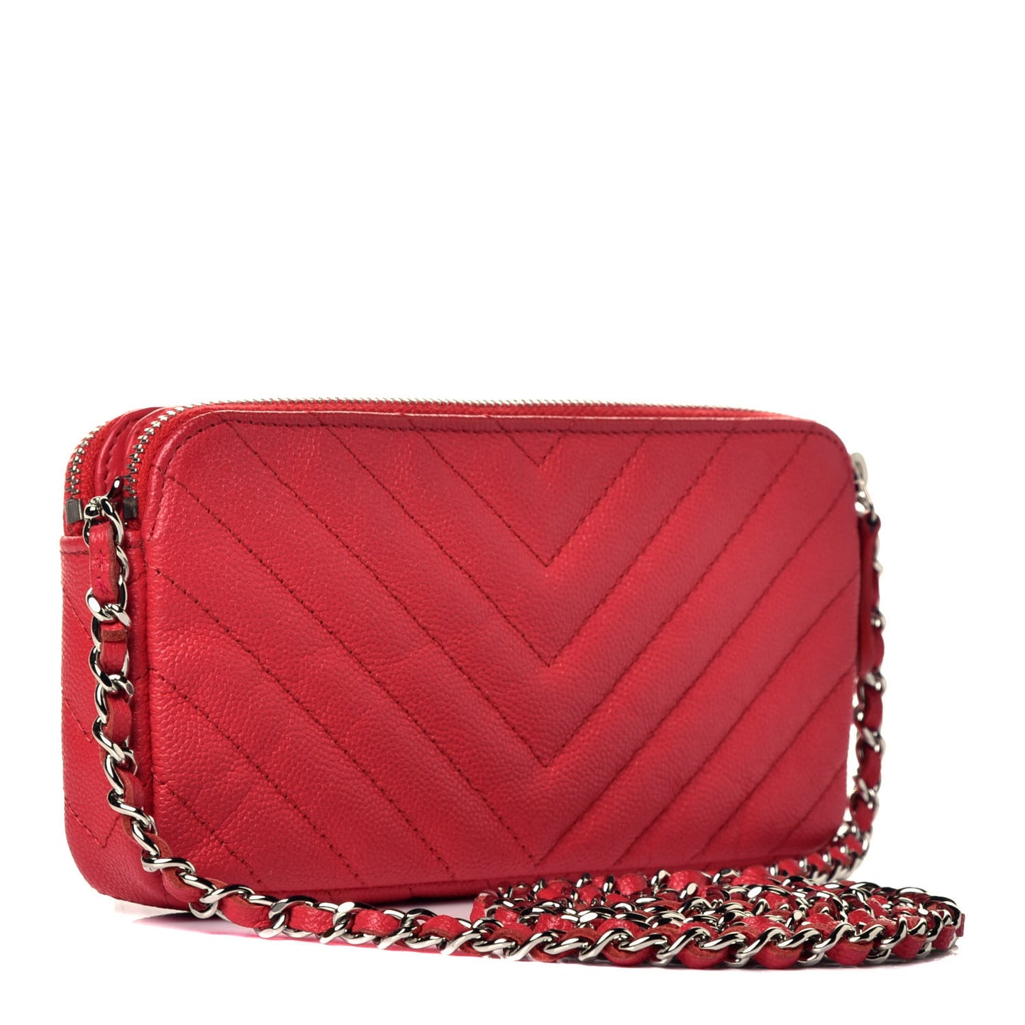 Caviar Chevron Quilted Small Clutch With Chain Light Red
