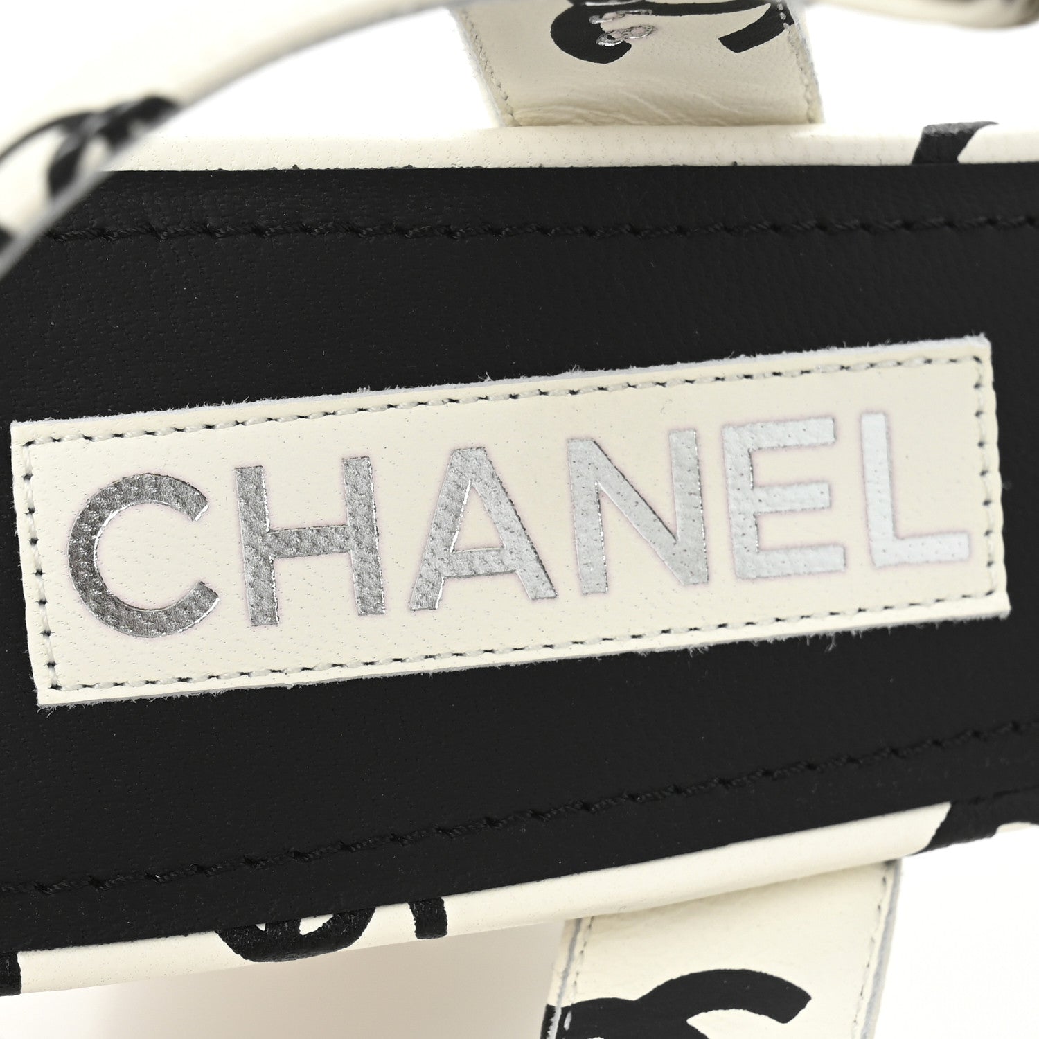Chanel Printed Lambskin CC Platform Sandals 39 White Black 8 of 9