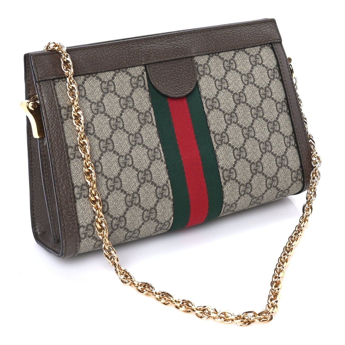 GG Supreme Monogram Web Small Ophidia Chain Shoulder Bag  Brown