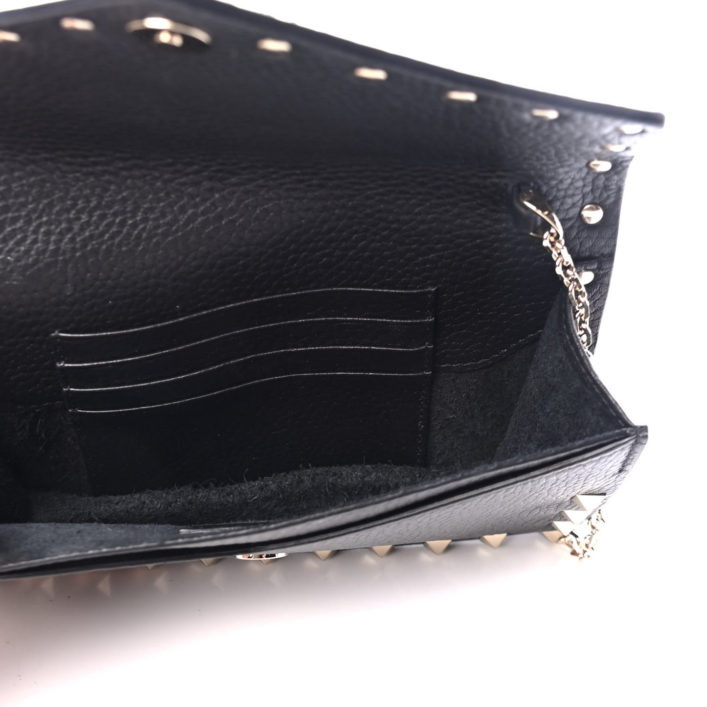 Pebbled Calfskin Rockstud Envelope Wallet on Chain Black