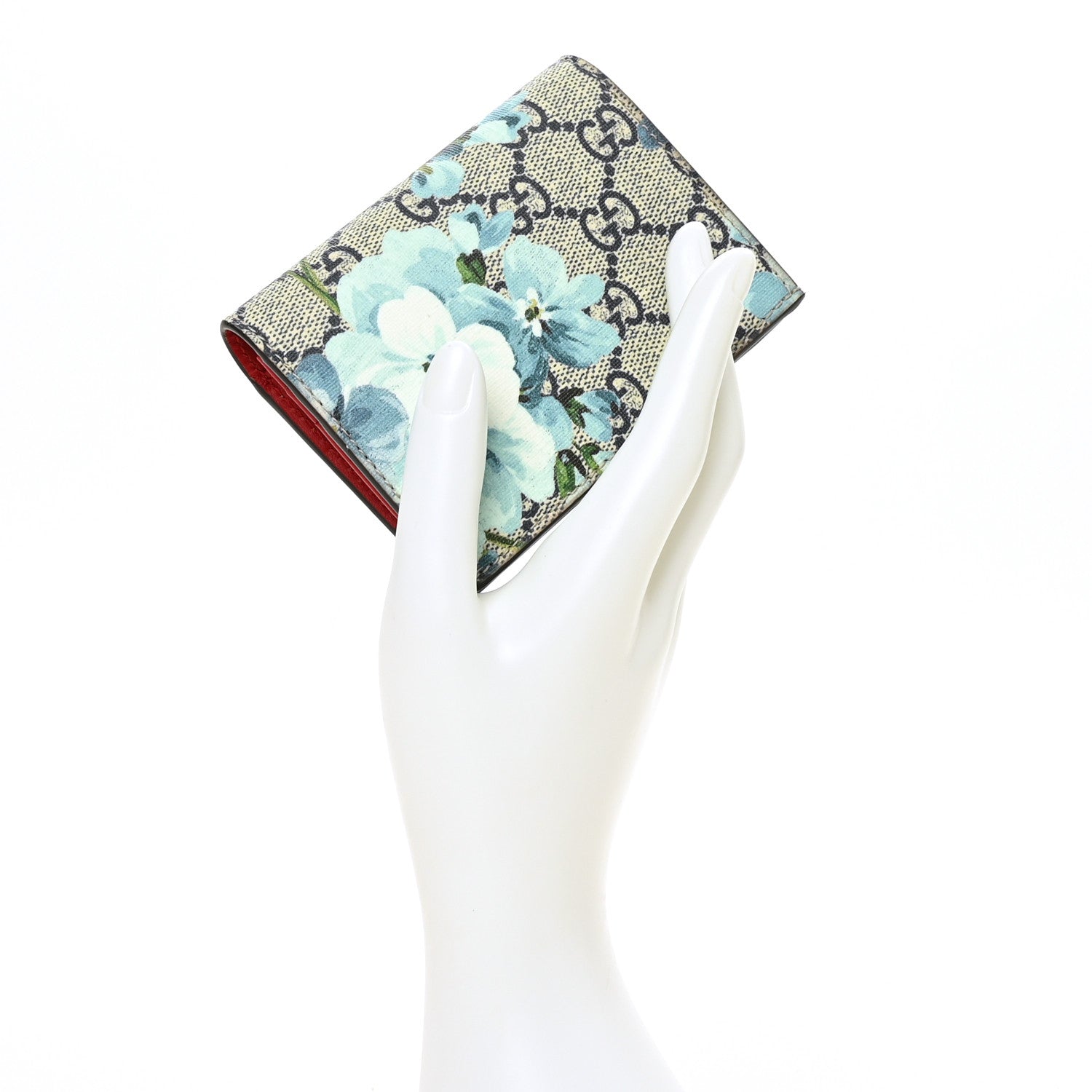 Gucci GG Supreme Monogram Blooms Card Case Beige Blue Navy Hibiscus Red 2 of 7
