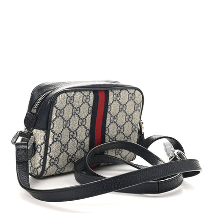 Gucci GG Supreme Monogram Textured Dollar Calfskin Web Mini Ophidia Shoulder Bag Beige Blue 3 of 7