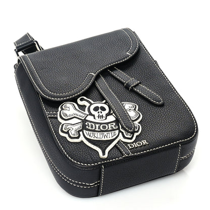 Christian Dior X SHAWN STUSSY Grained Calfskin Saddle Messenger Bag Black 3 of 8