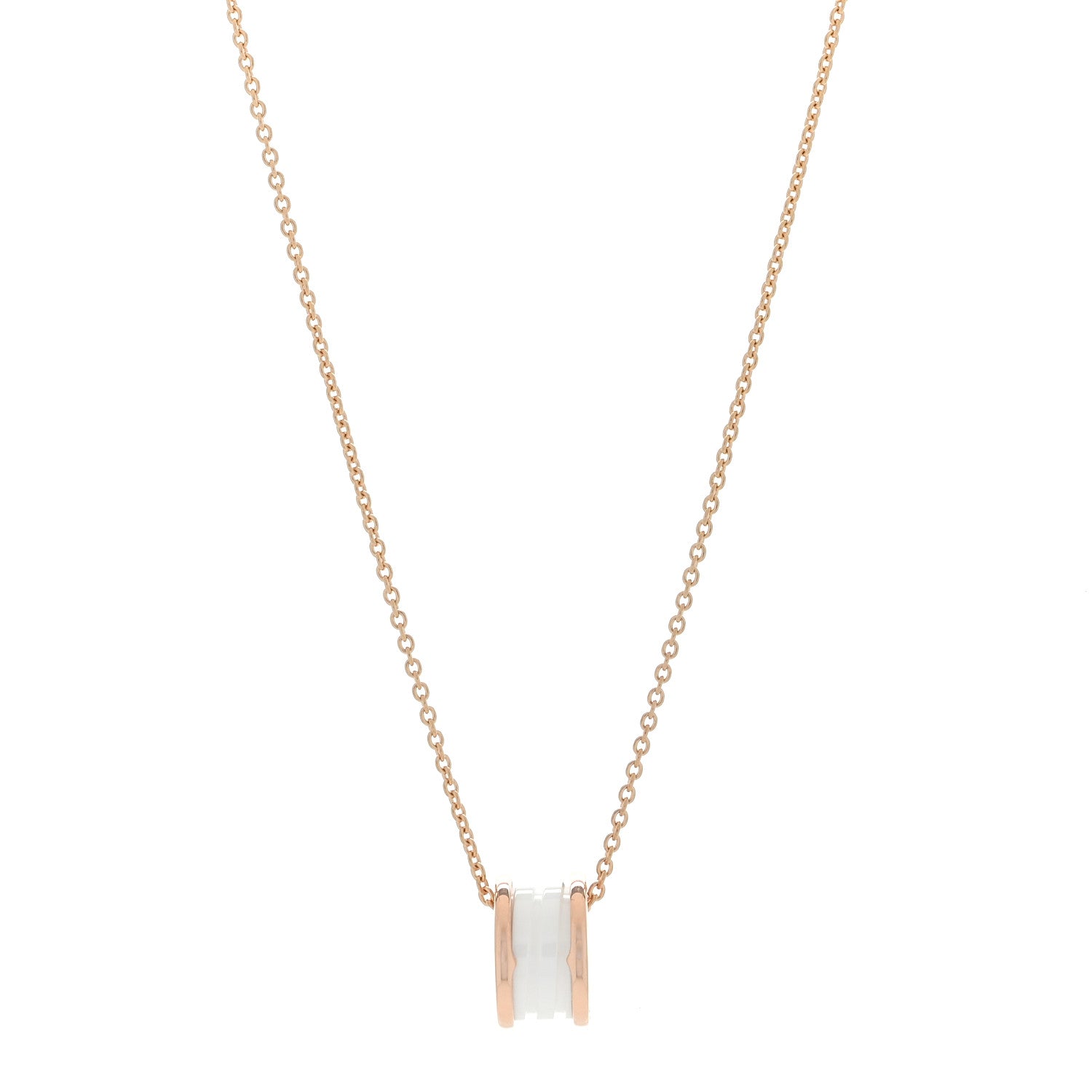 Bulgari 18K Rose Gold White Ceramic B.Zero1 Pendant Necklace 1 of 4