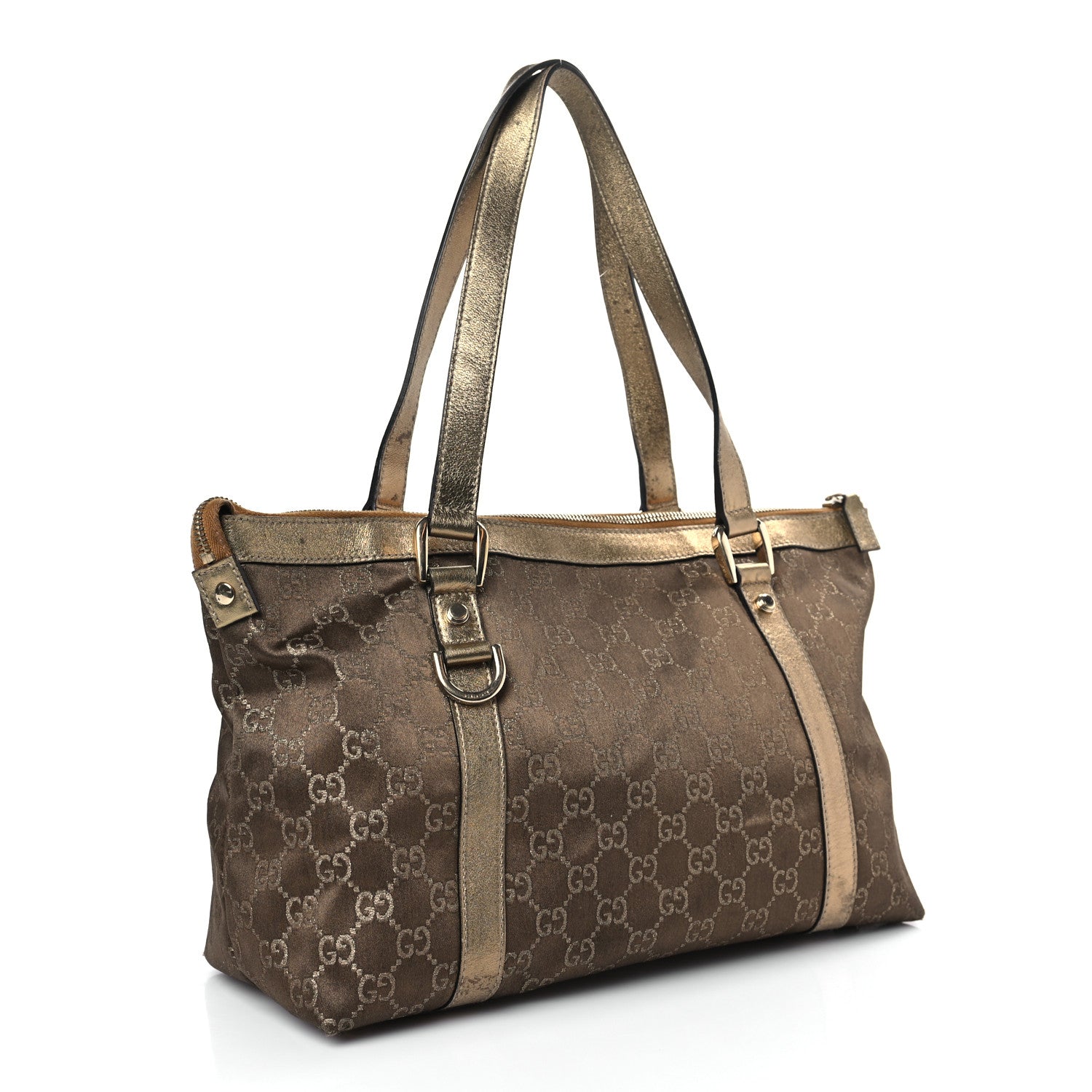 Gucci Satin Monogram Medium Abbey Tote Metallic Bronze 2 of 11