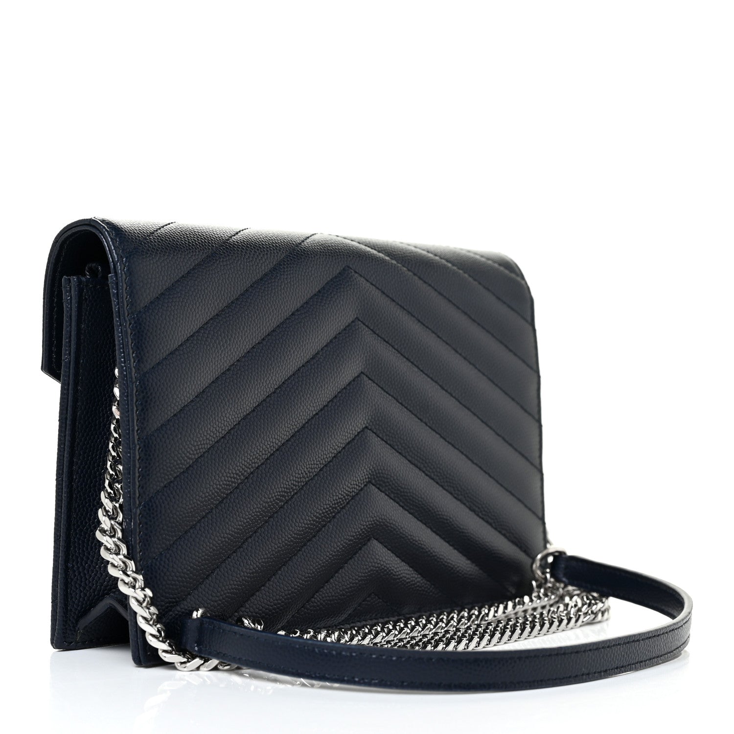 Saint Laurent Grain De Poudre Matelasse Chevron Monogram Envelope Chain Wallet Black 2 of 9