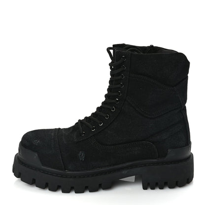 Balenciaga Canvas Distressed Mens 20mm Strike Lace Up Boots 46 Black 1 of 8