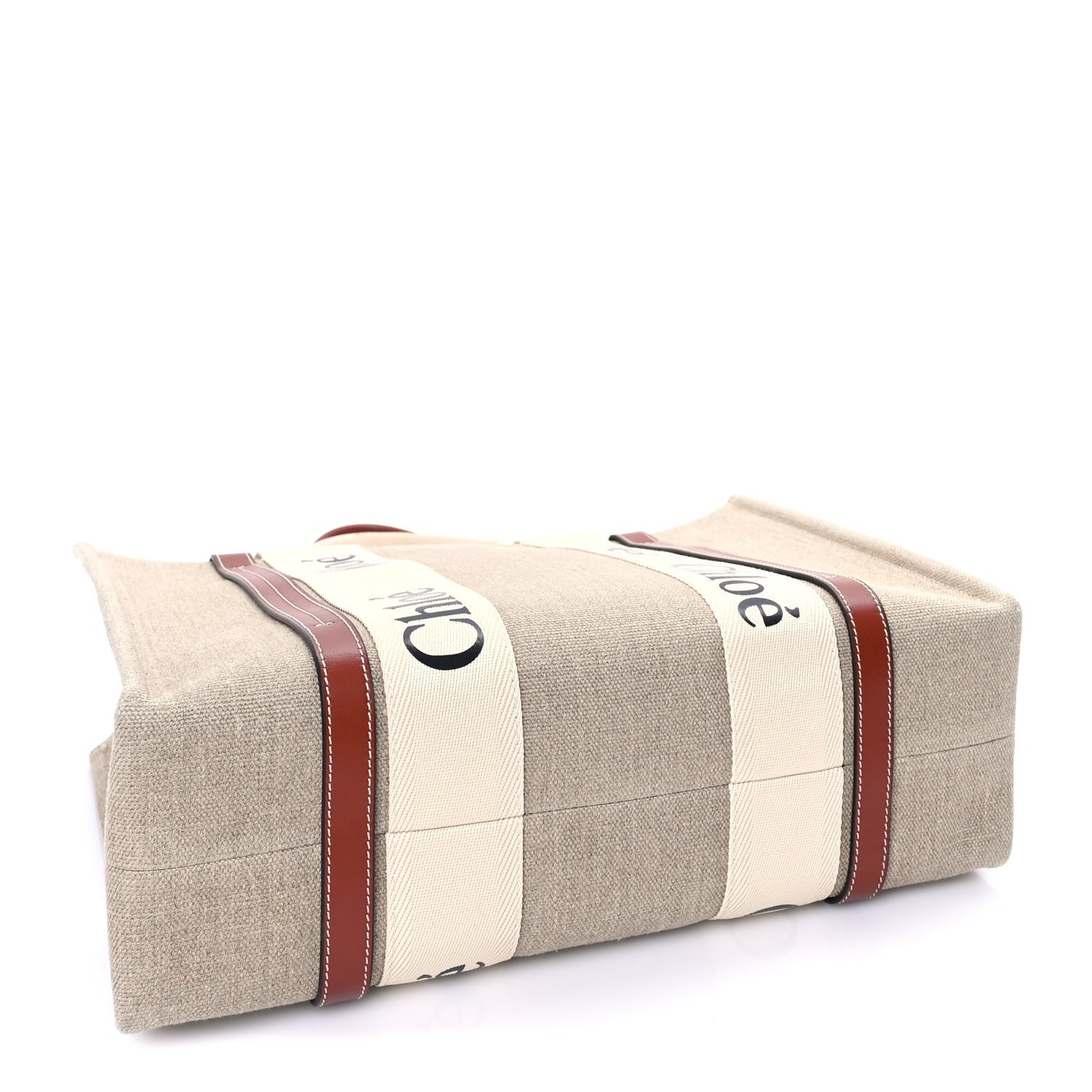 Chloe Linen Calfskin Medium Woody Ribbon Tote  White Brown 3 of 8