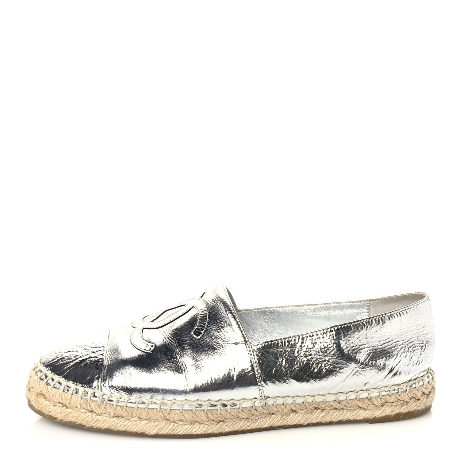 Chanel Laminated Goatskin CC Espadrilles 41  Silver 1 of 7