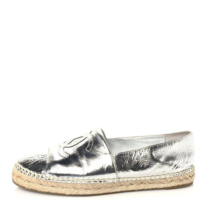 Chanel Laminated Goatskin CC Espadrilles 41  Silver 1 of 7