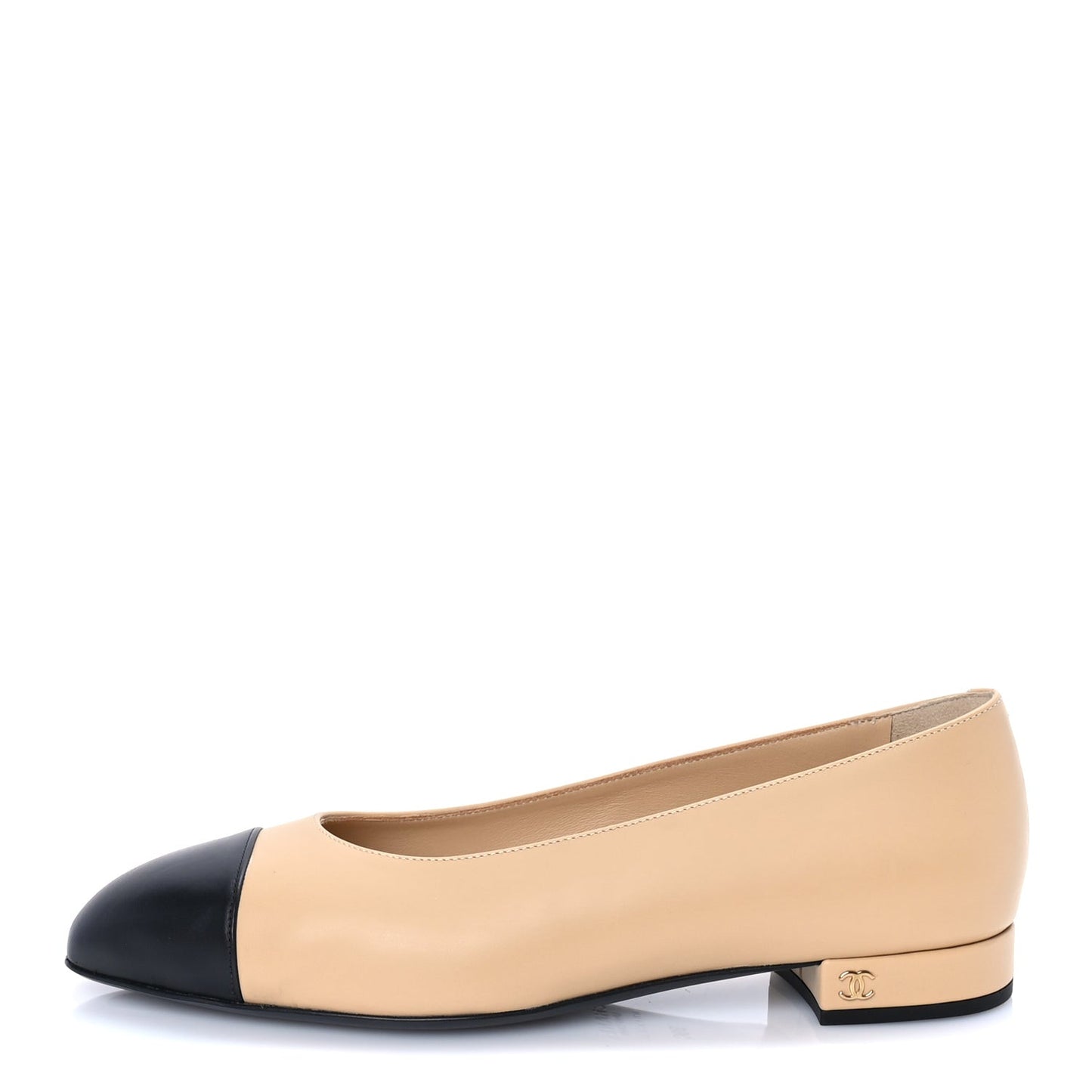 Lambskin Cap Toe CC Uniform Ballerina Flats 39 Beige Black