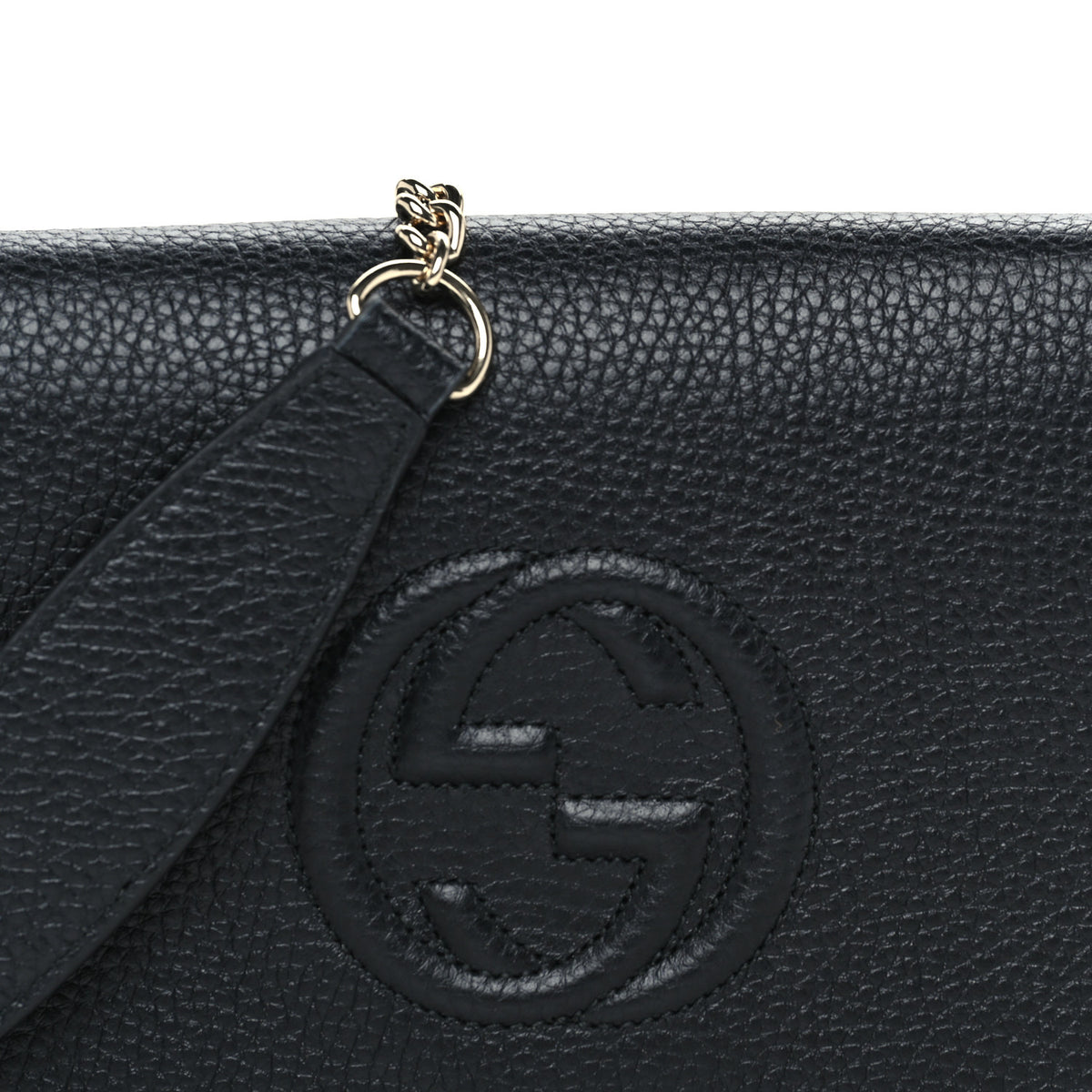 Pebbled Calfskin Soho Wallet on Chain Black