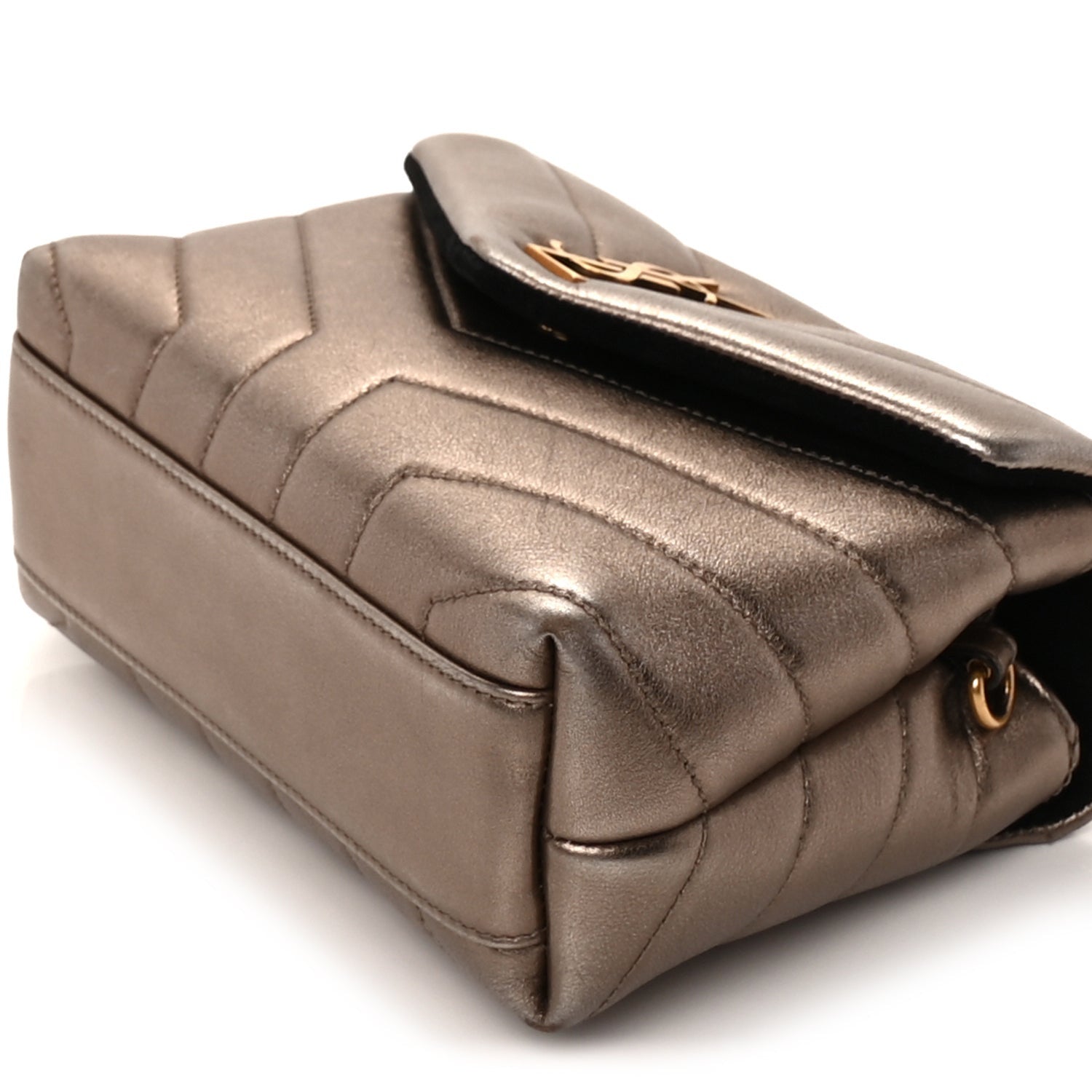 Saint Laurent Metallic Calfskin Y Quilted Monogram Toy Loulou Crossbody Bag Piombo 7 of 8