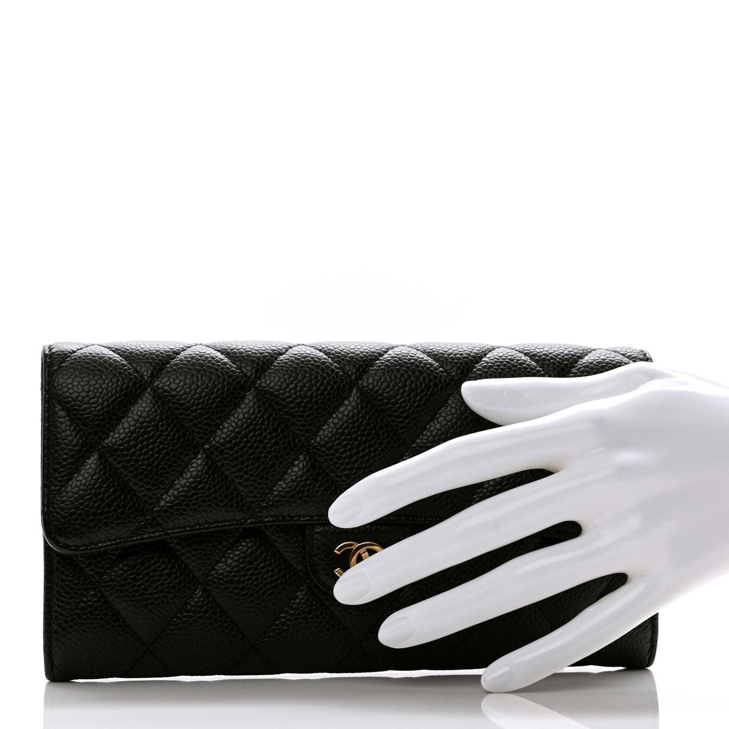 Caviar Quilted Large Gusset Flap Wallet Black