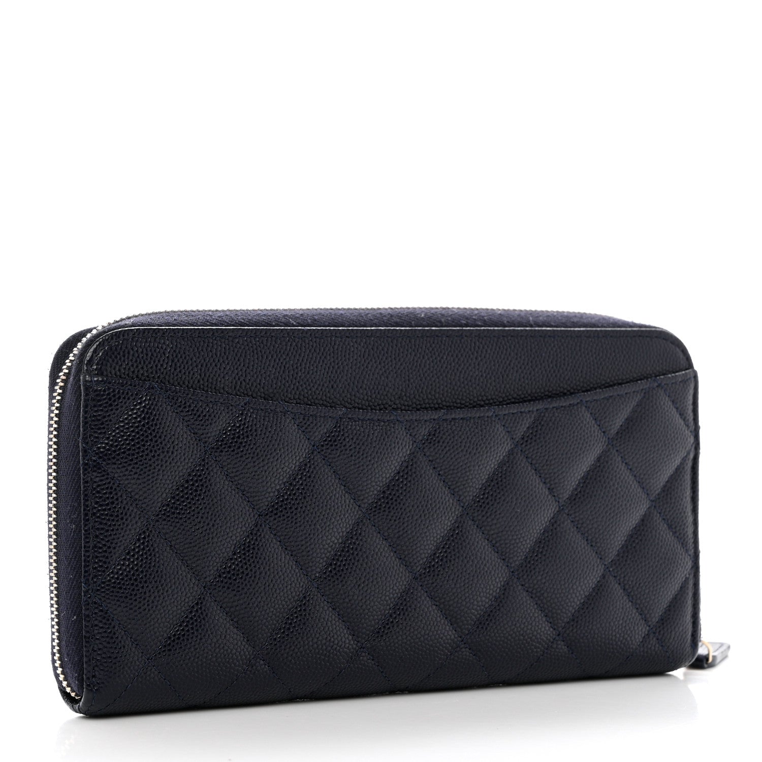 Chanel Caviar Quilted Large Zip Around Organizer Wallet Dark Blue 3 of 11