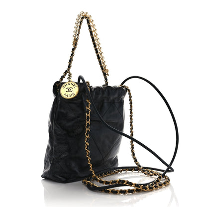 Chanel Shiny Crumpled Calfskin Quilted Pearl Mini Chanel 22 Black 3 of 9