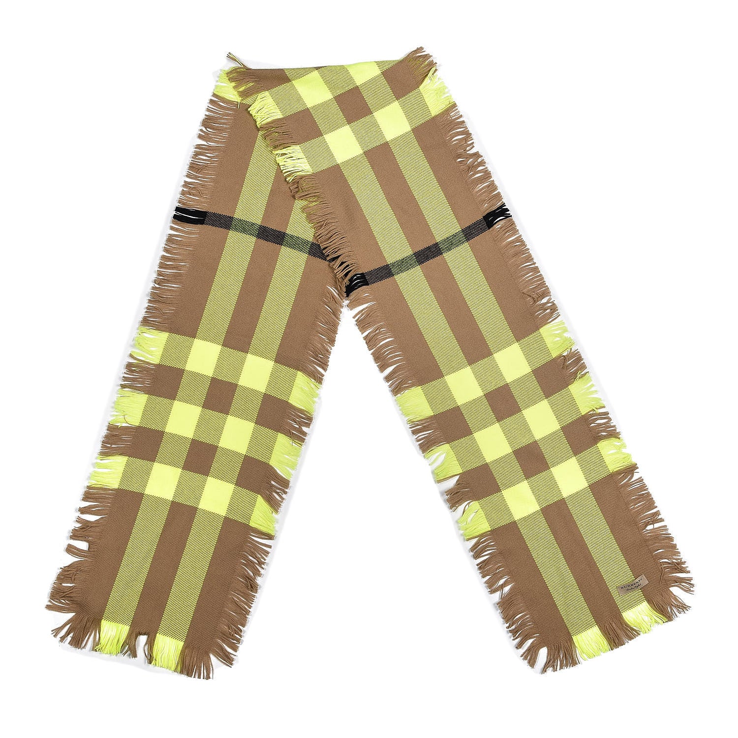 Burberry Wool Half Mega Check Fringe Scarf Neon Yellow 2 of 4
