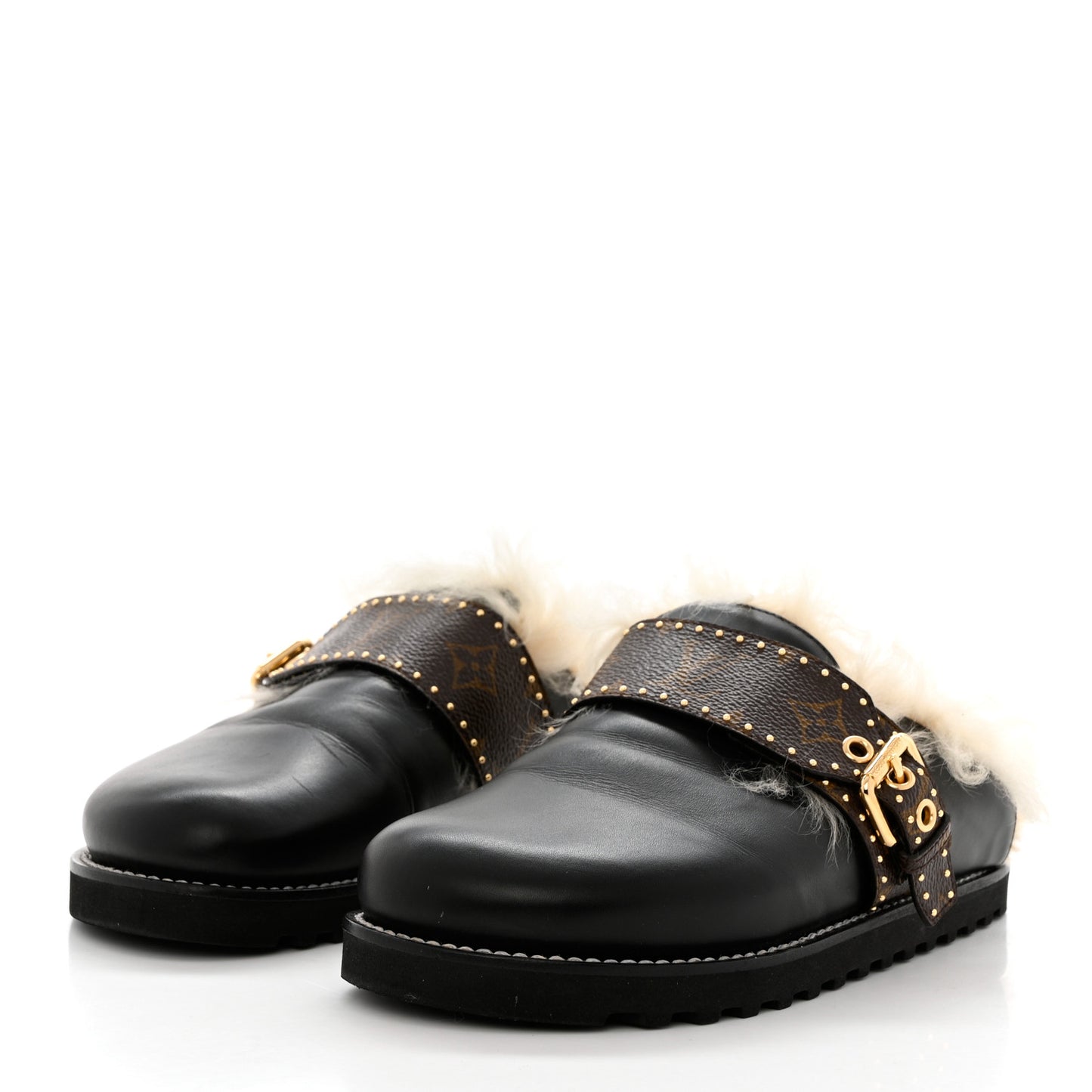 Calfskin Monogram Lambswool Winterbreak Comfort Clogs 37 Black