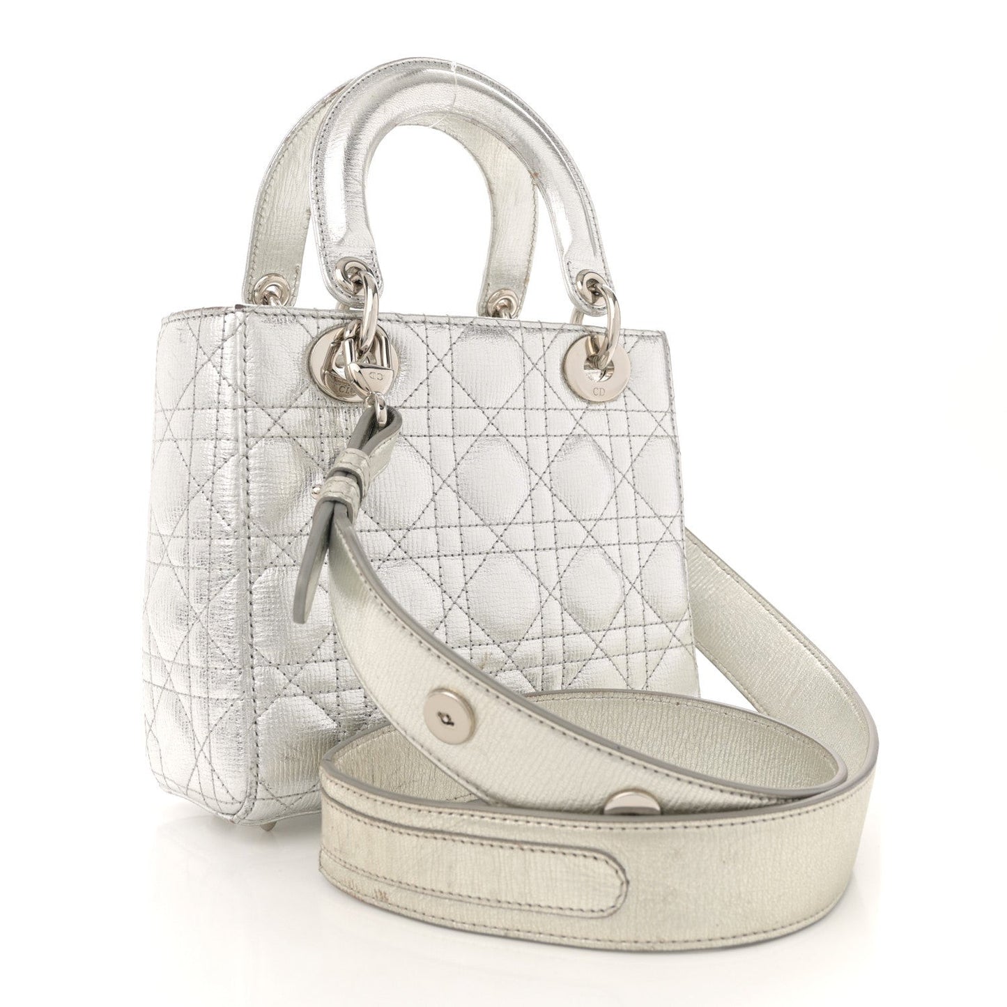 Metallic Grained Calfskin Cannage Small Lucky Badges My Lady Dior Silver