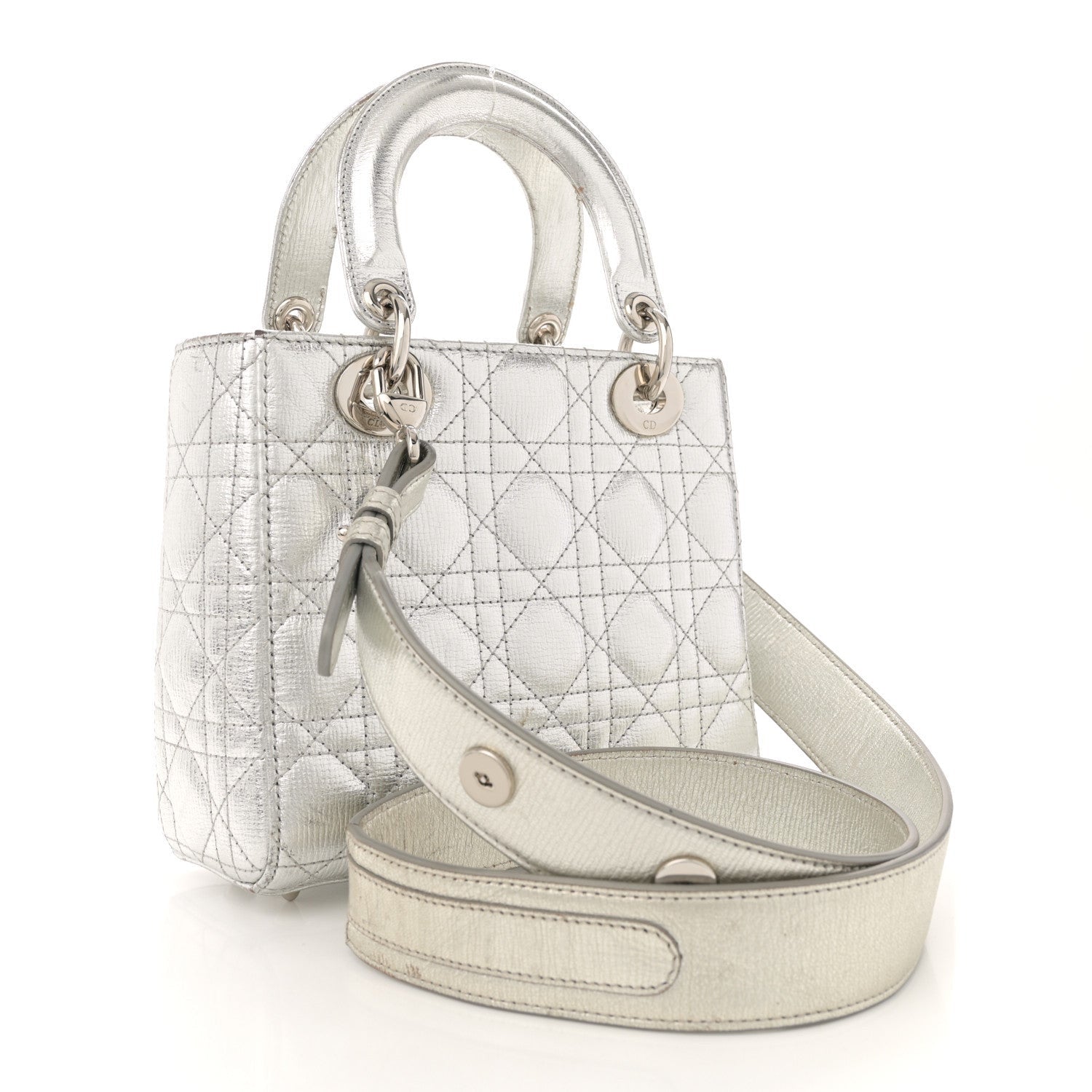 Christian Dior Metallic Grained Calfskin Cannage Small Lucky Badges My Lady Dior Silver 3 of 7